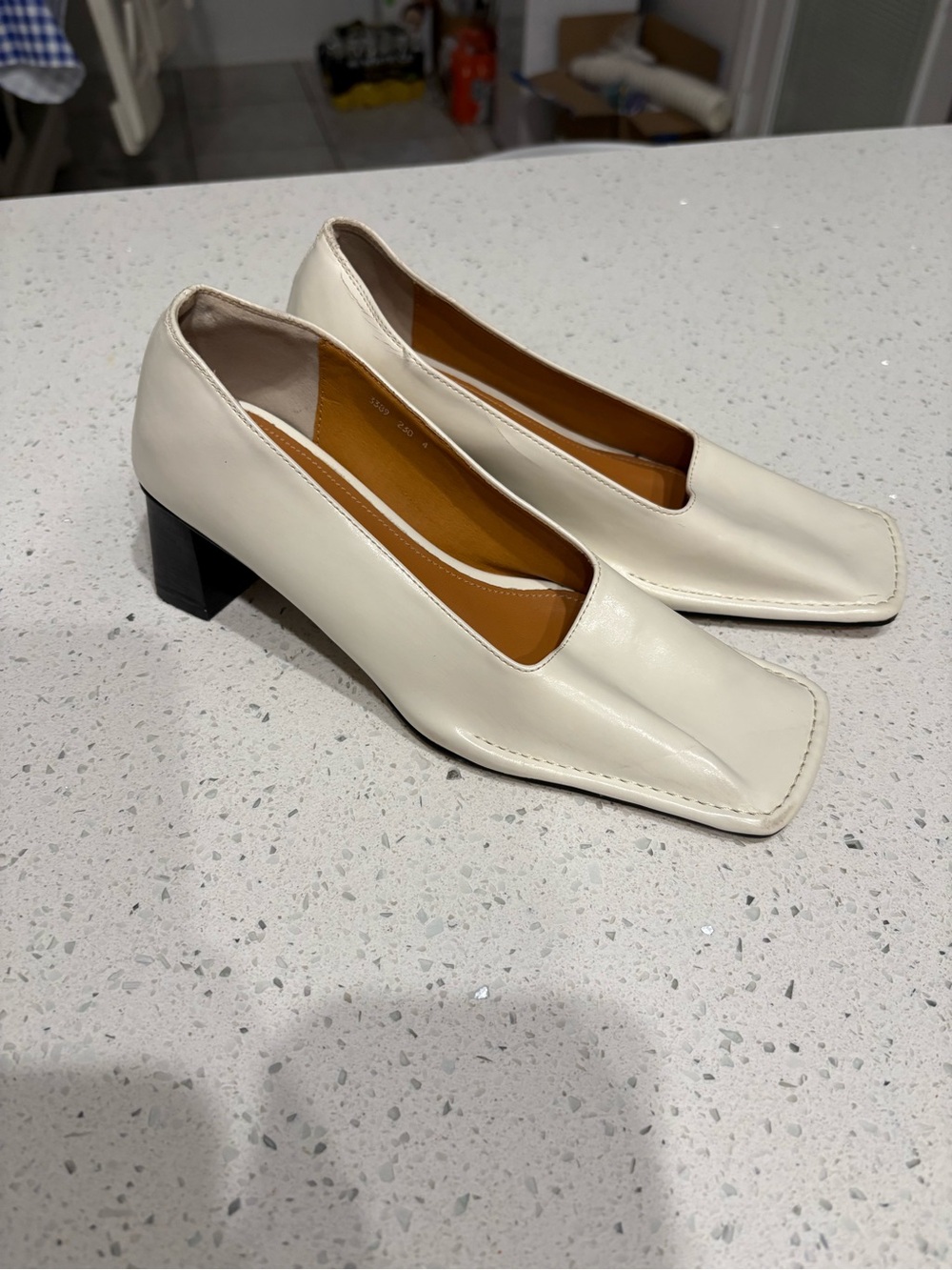 Maryam Nassir Zadeh 36 Cream Square-Toe Block Heel Pumps